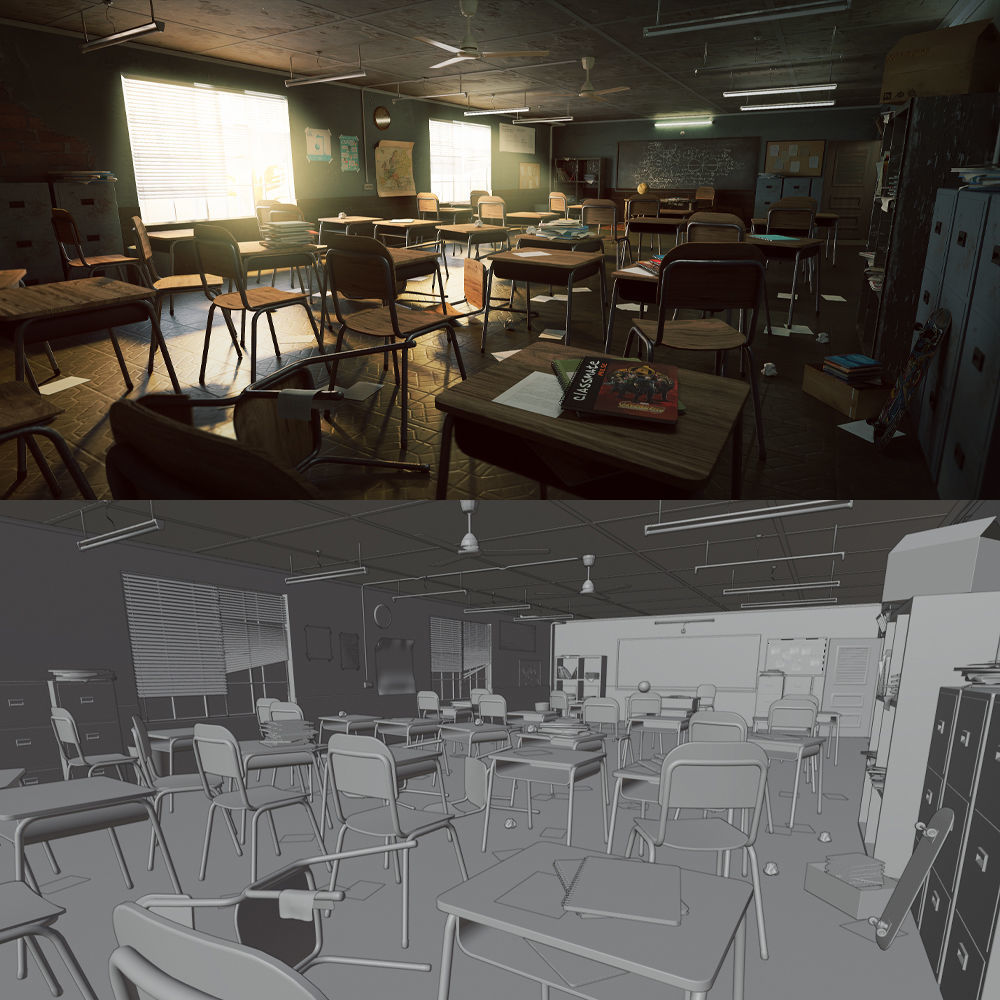  Old Classroom Low-poly 3D model_1