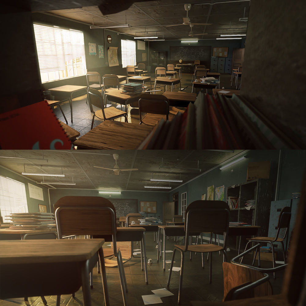  Old Classroom Low-poly 3D model_2