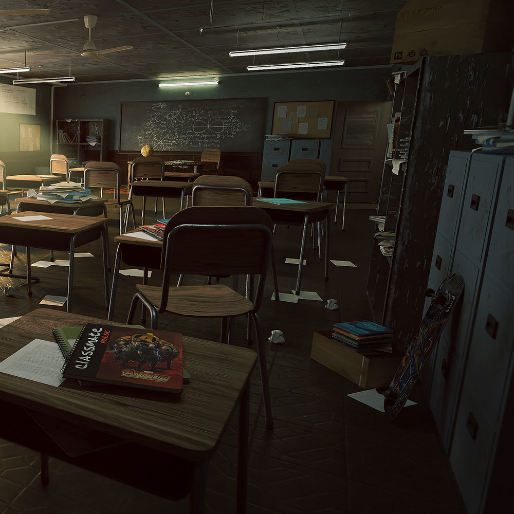  Old Classroom Low-poly 3D model_4