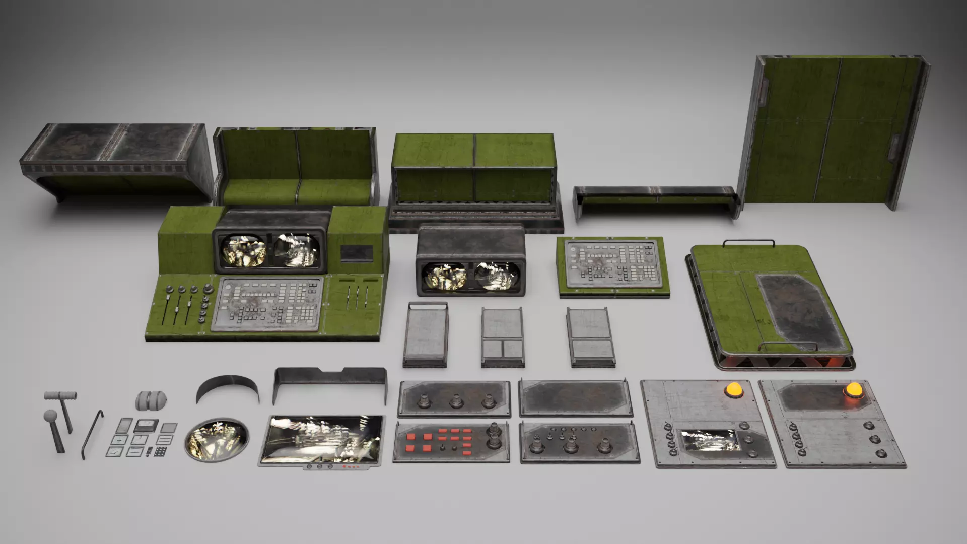 Modular Control Room Low-poly 3D model_0