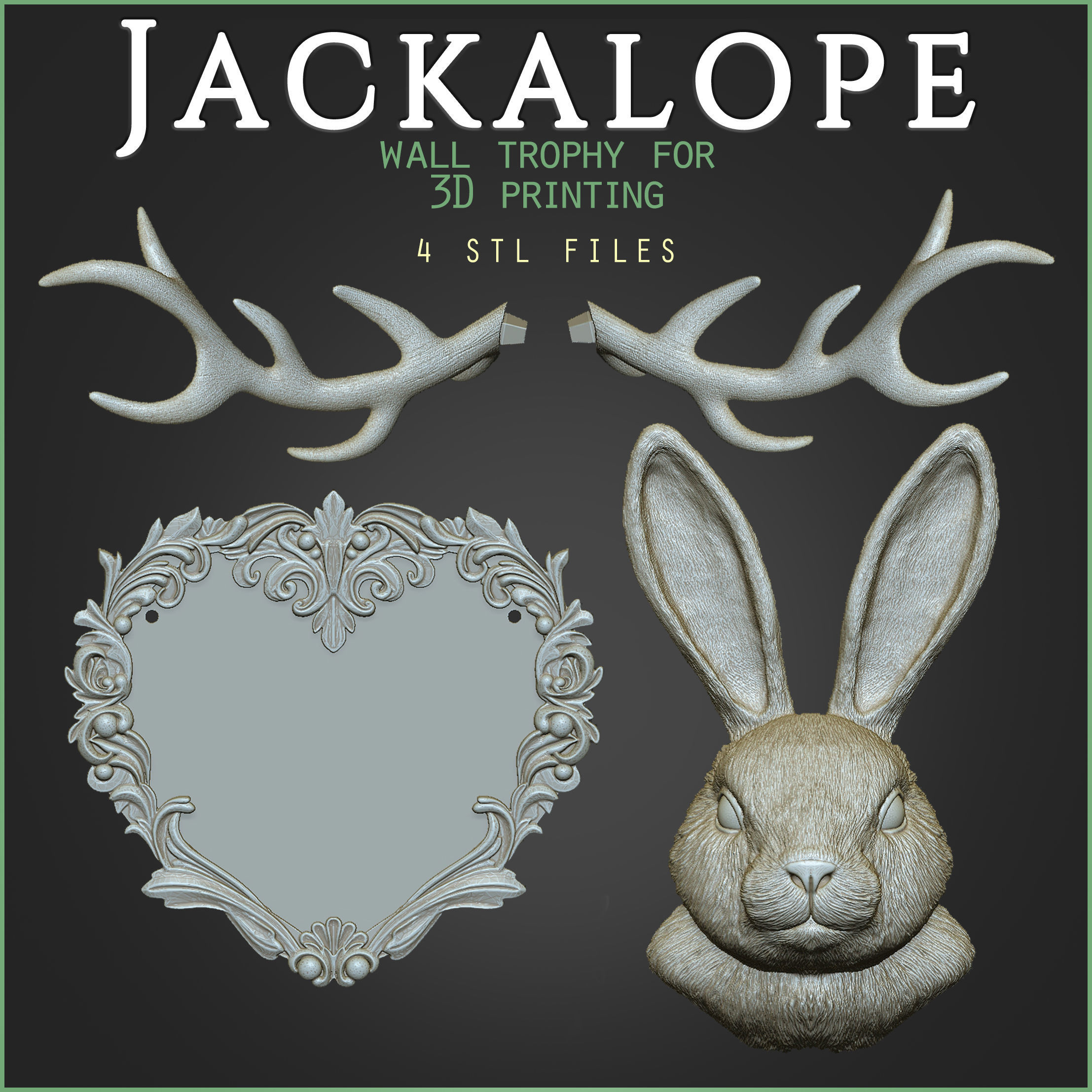 Jackalope Animal Head Wall Trophy 3D print model_2