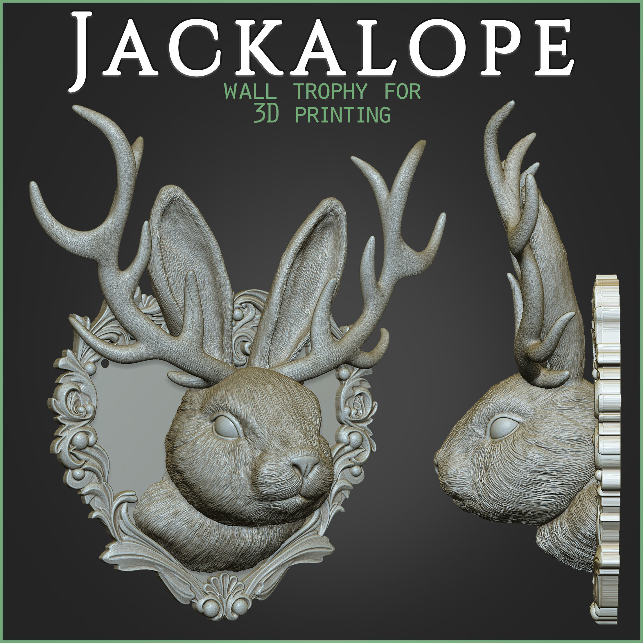 Jackalope Animal Head Wall Trophy 3D print model_1