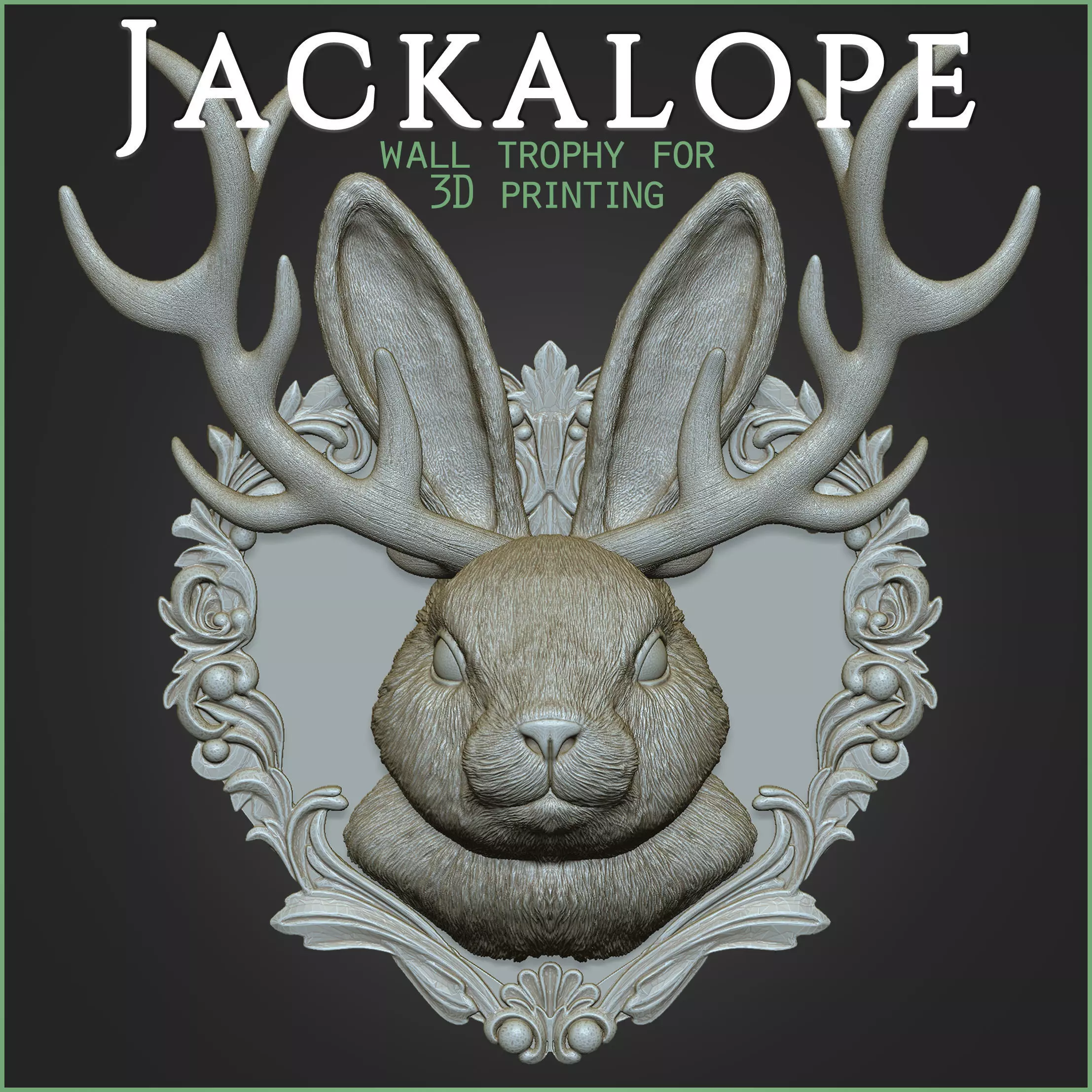 Jackalope Animal Head Wall Trophy 3D print model_0
