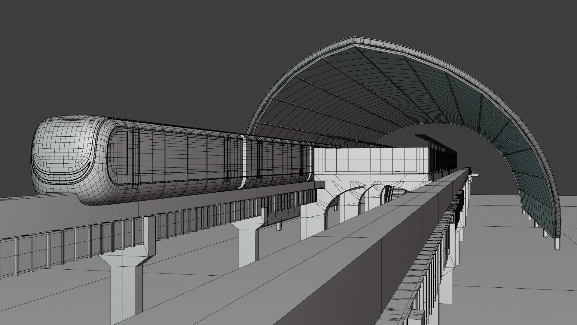 Monorail station with train 2023 II 3D model_4