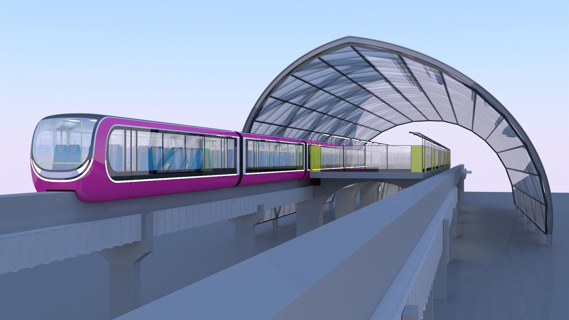 Monorail station with train 2023 II 3D model_3