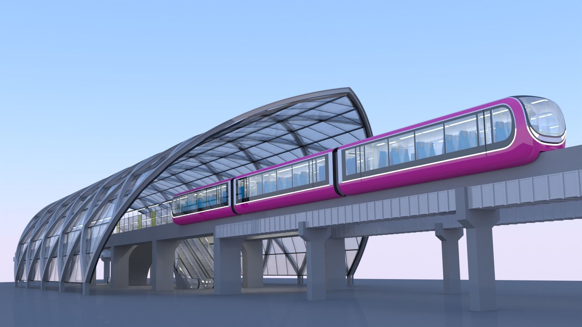 Monorail station with train 2023 II 3D model_22