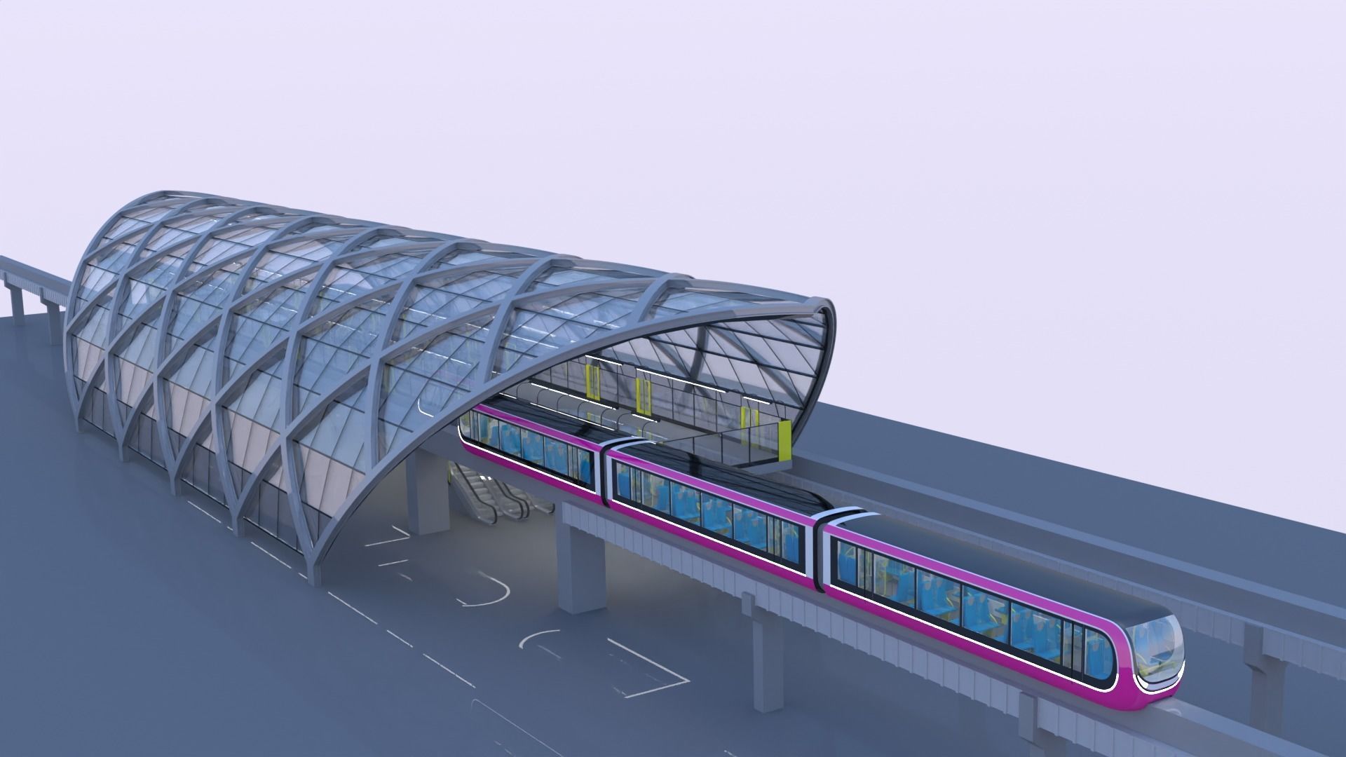 Monorail station with train 2023 II 3D model_9