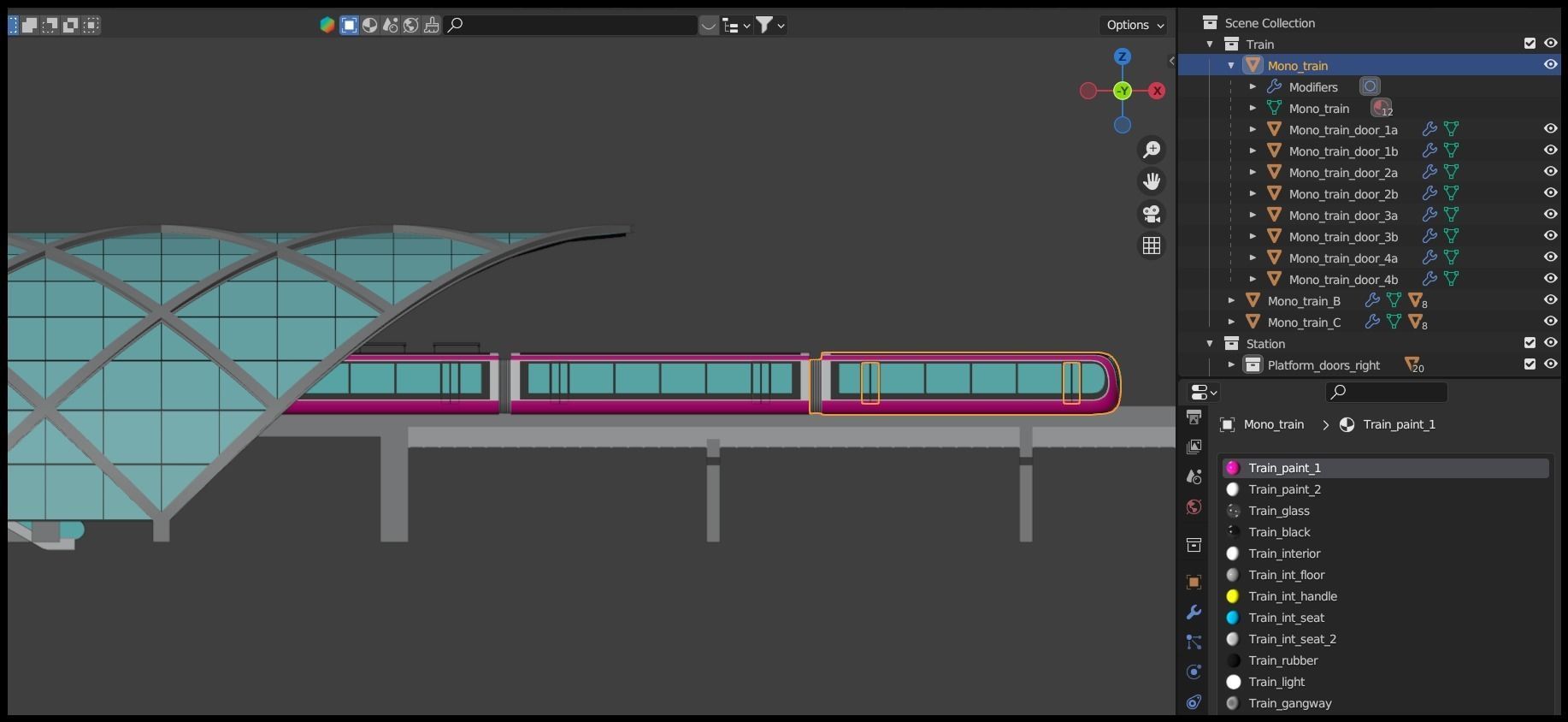 Monorail station with train 2023 II 3D model_27