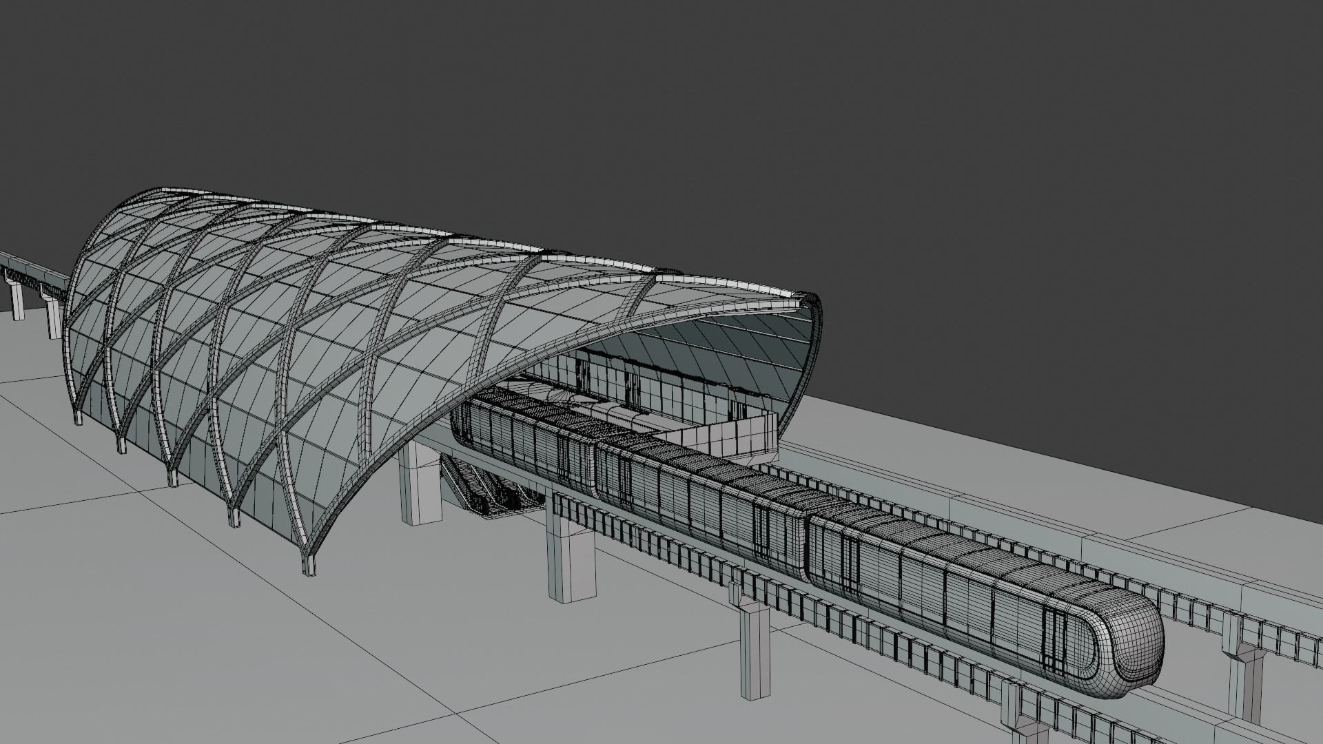 Monorail station with train 2023 II 3D model_10