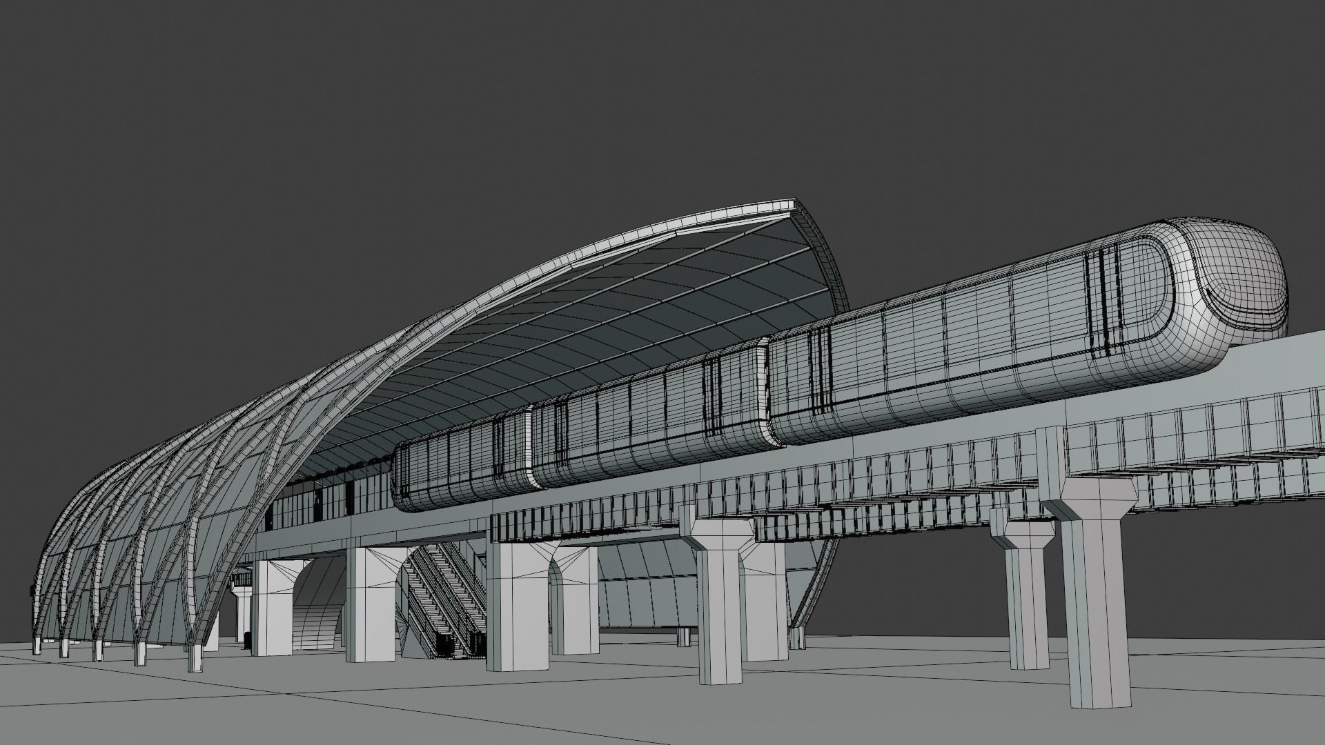 Monorail station with train 2023 II 3D model_1
