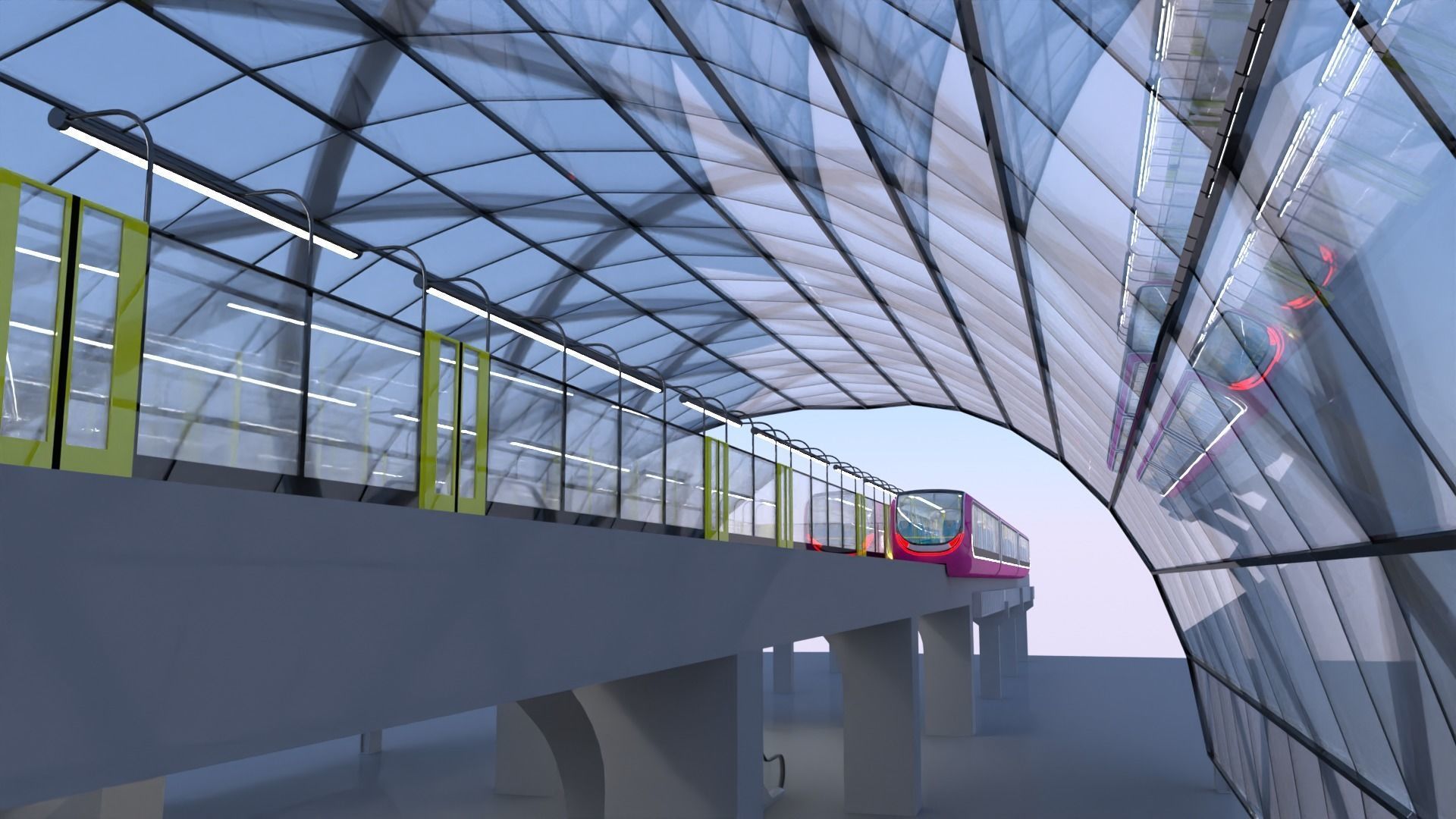 Monorail station with train 2023 II 3D model_21