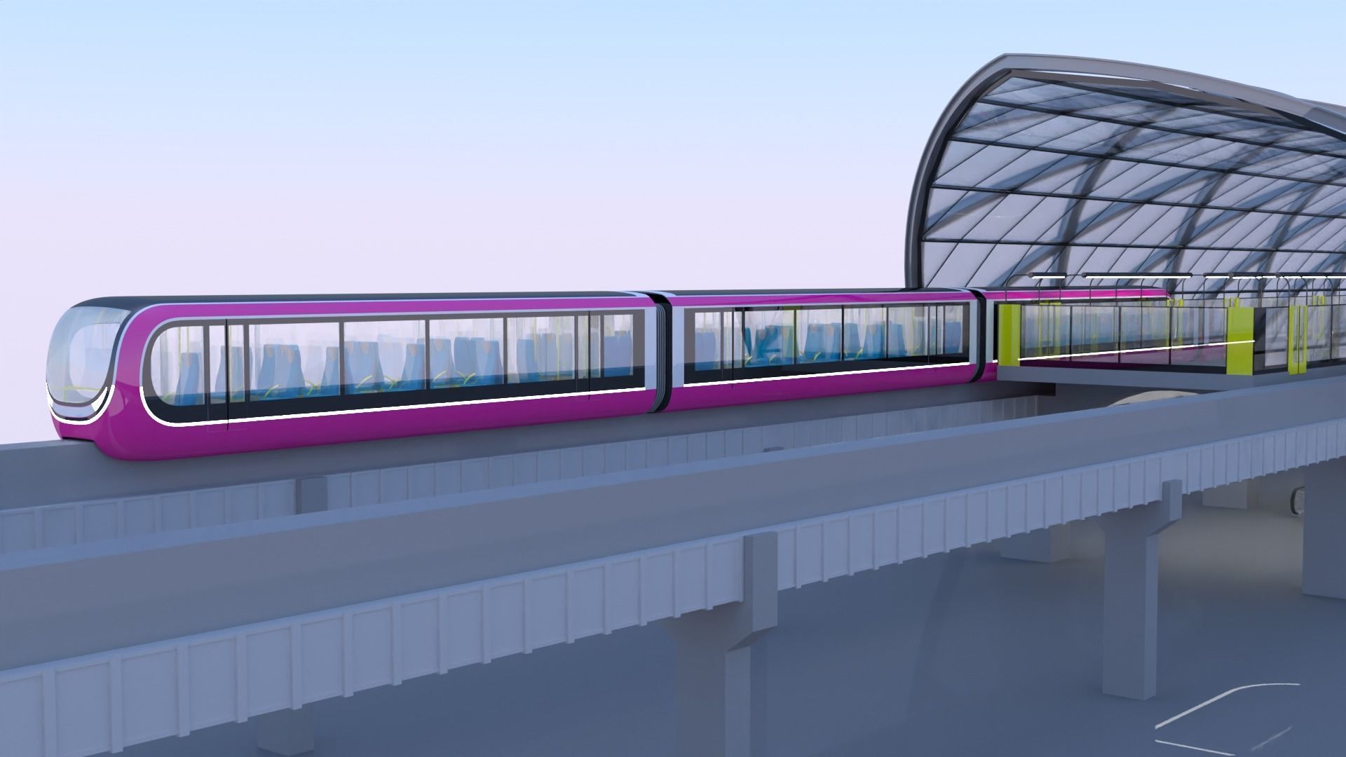 Monorail station with train 2023 II 3D model_19