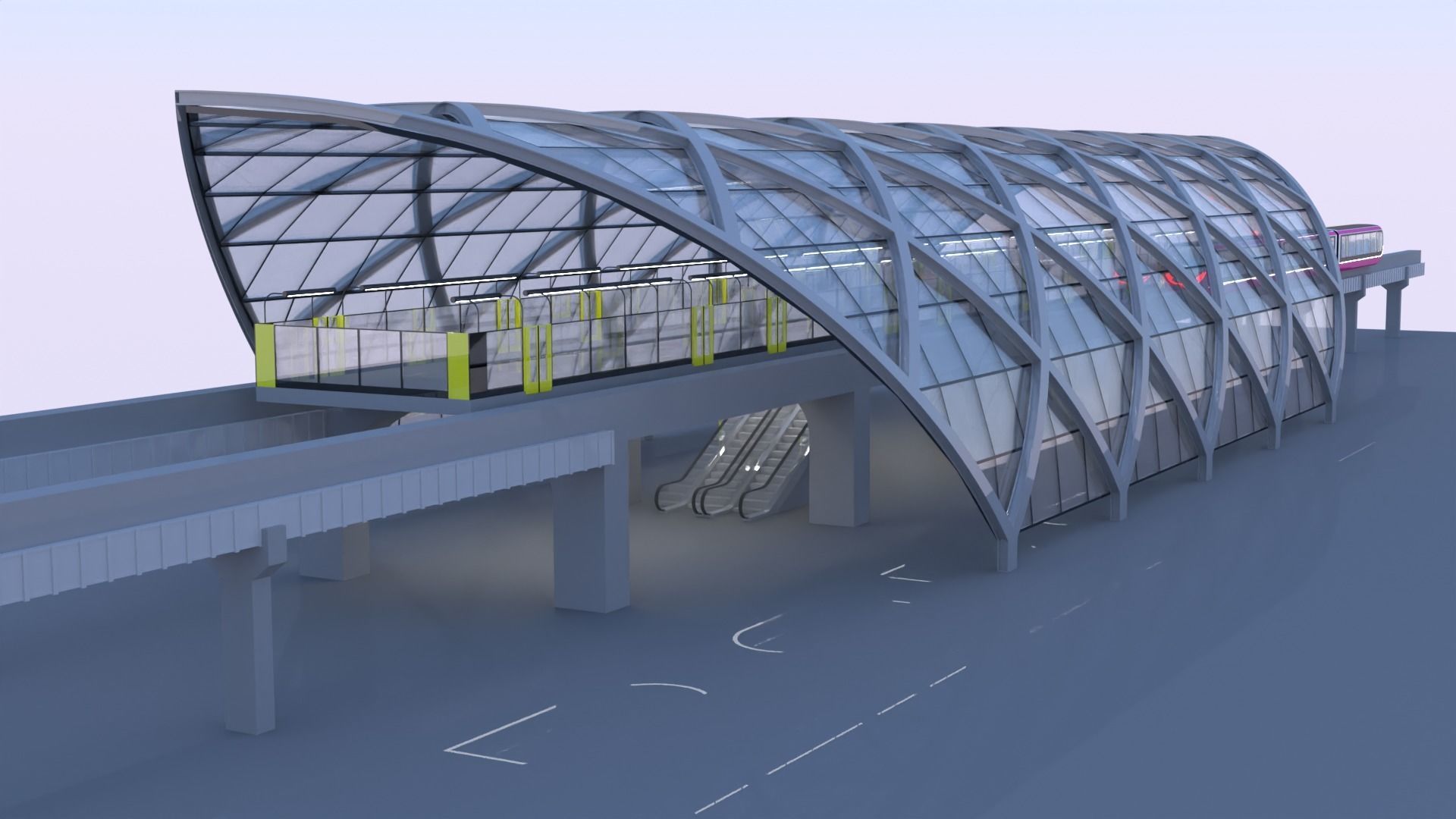 Monorail station with train 2023 II 3D model_24