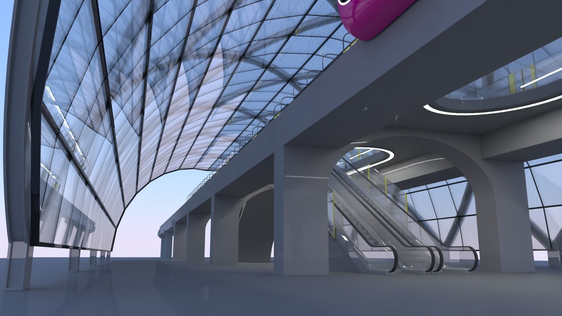 Monorail station with train 2023 II 3D model_7