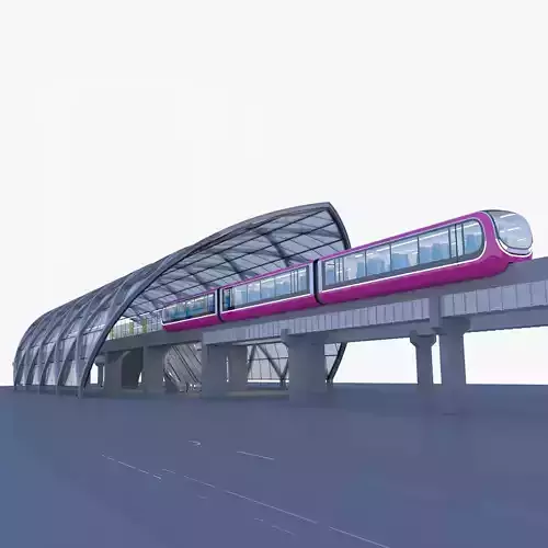 Monorail station with train 2023 II 3D model