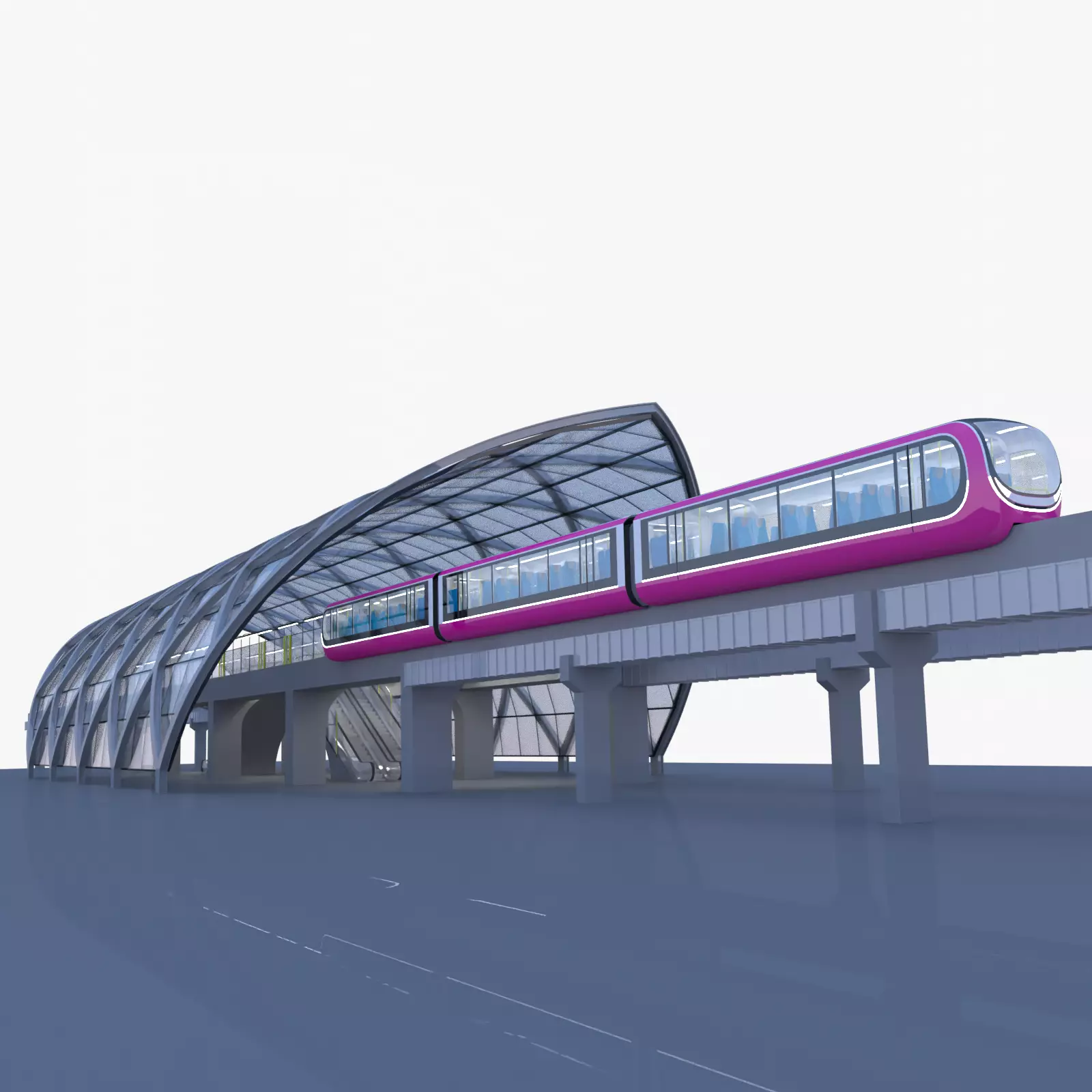 Monorail station with train 2023 II 3D model_0