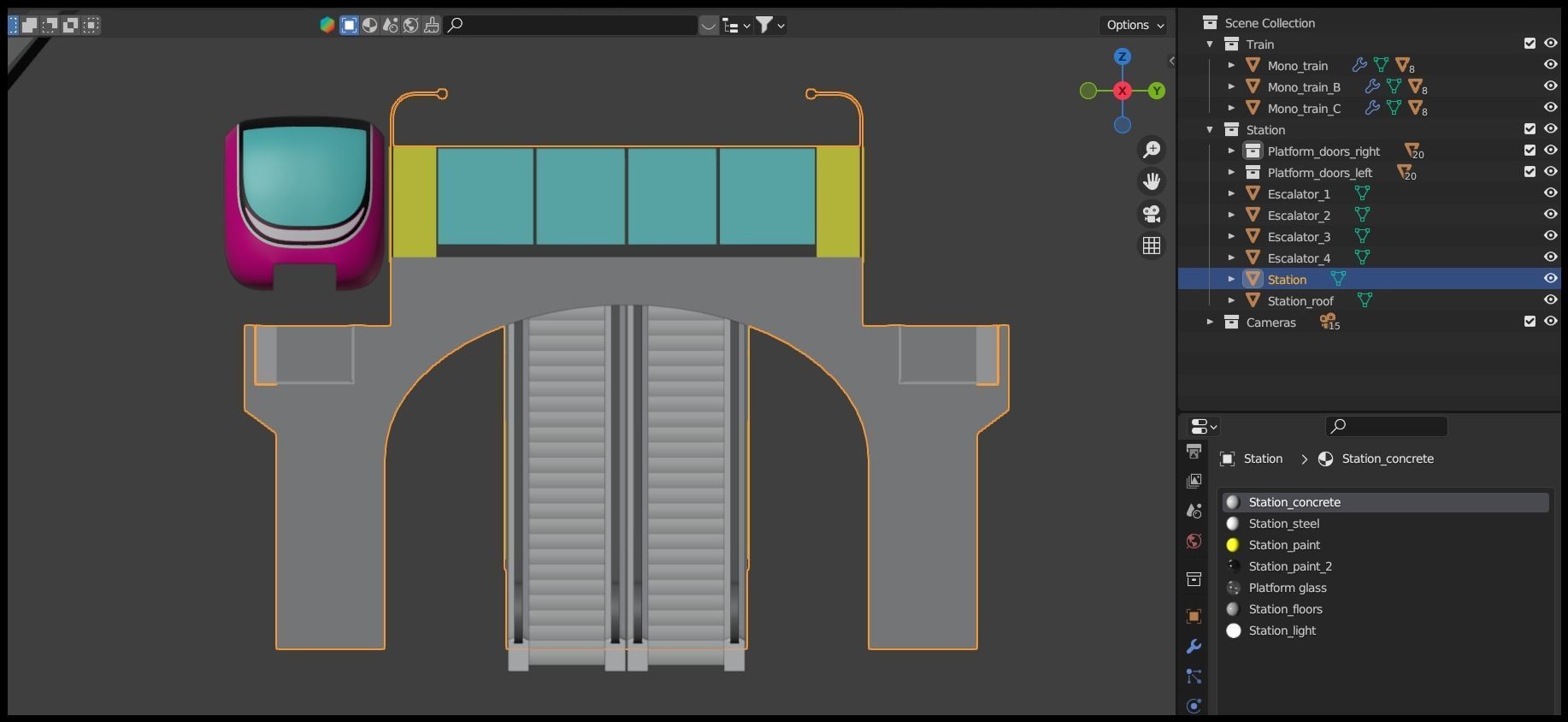 Monorail station with train 2023 II 3D model_29