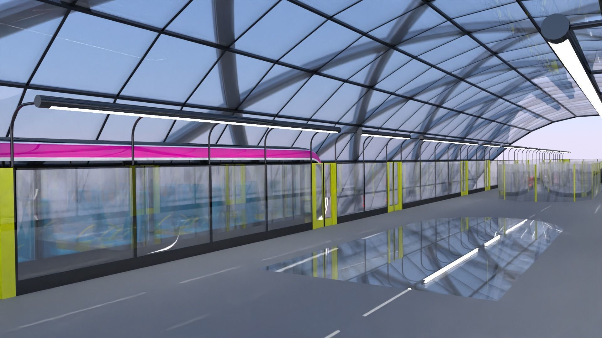 Monorail station with train 2023 II 3D model_18