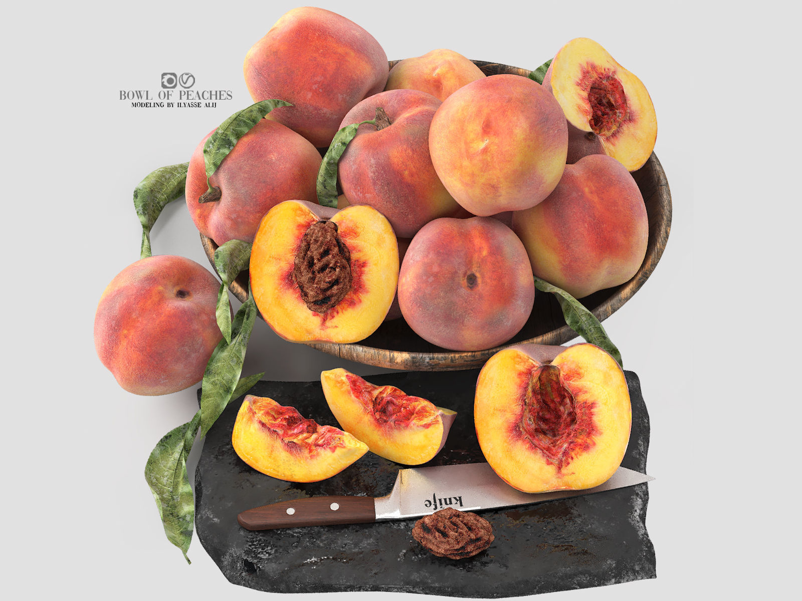 bowl of peaches fruit 3D model_1