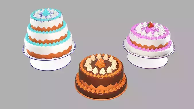 3 Cakes with the trays 3D Models 3D Model Collection