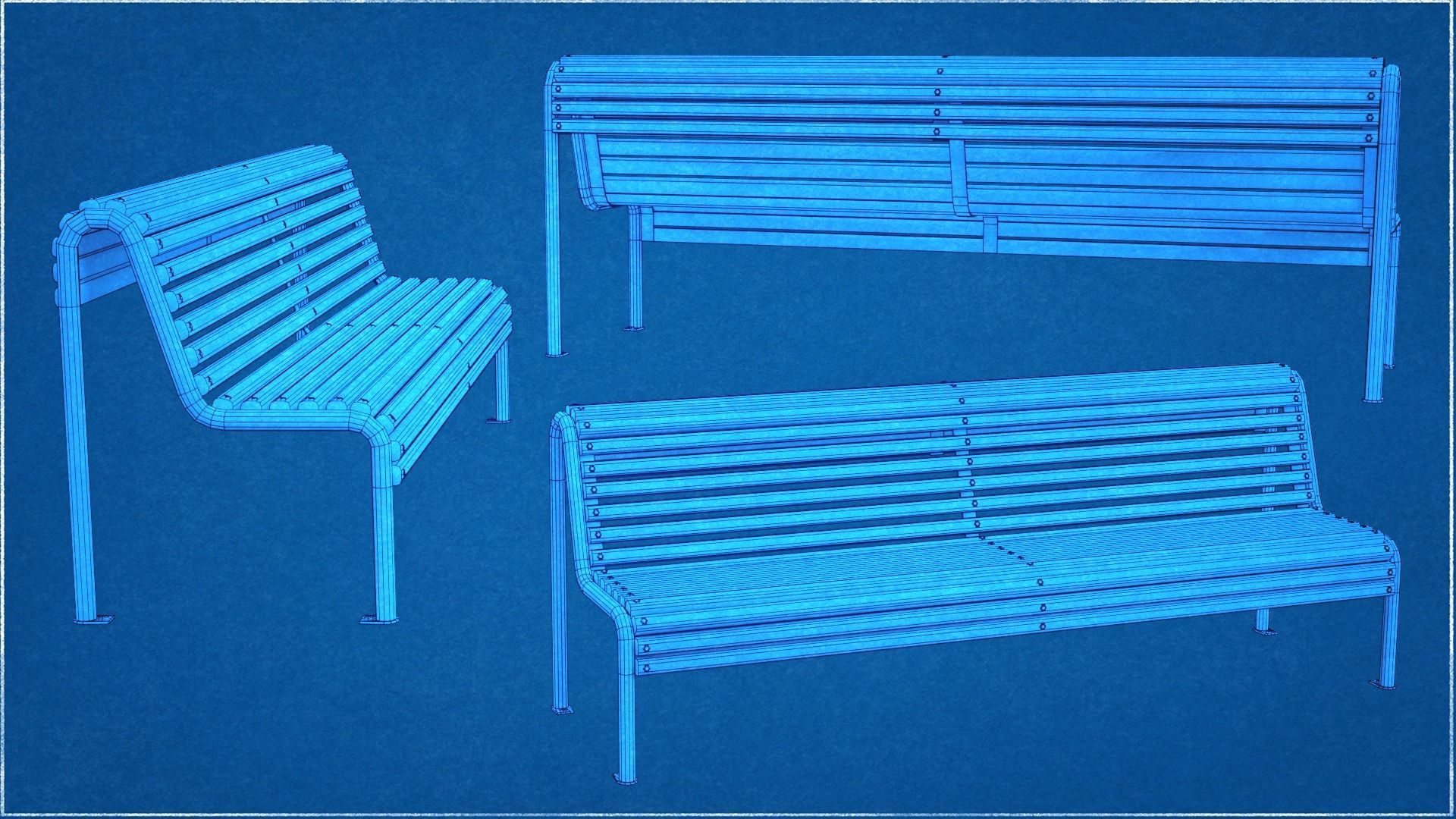 Ciutat Barcelona Bench Low-poly Low-poly 3D model_9