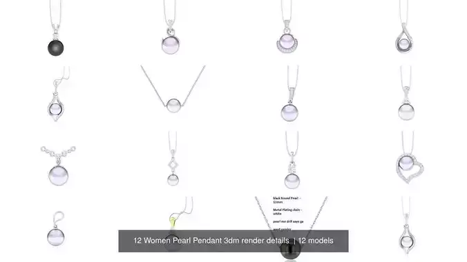 12 Women Pearl Pendant 3dm render details  3D Model Collection