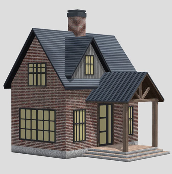 American Style Cottage - Town House Model Low-poly 3D model_1