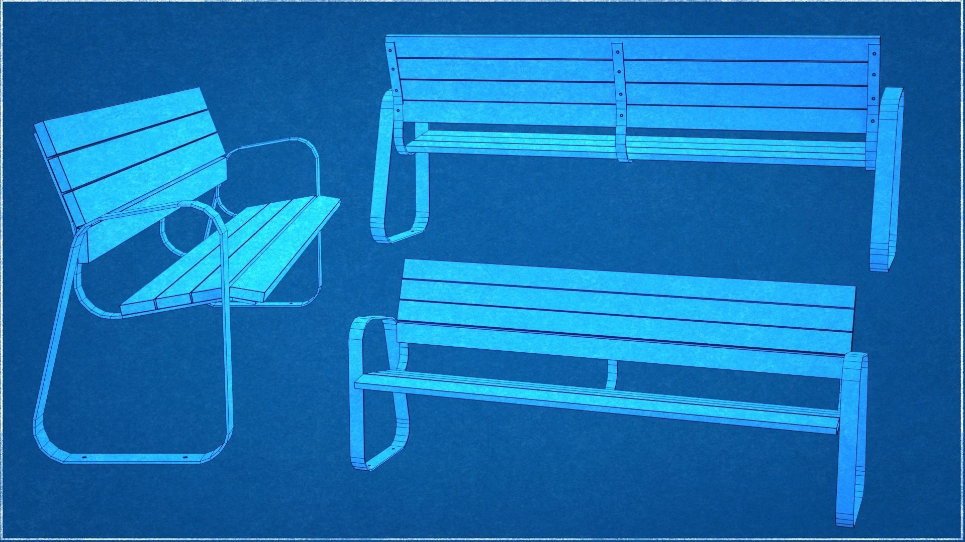 Collection of two Marina benches Low-Poly Low-poly 3D model_10