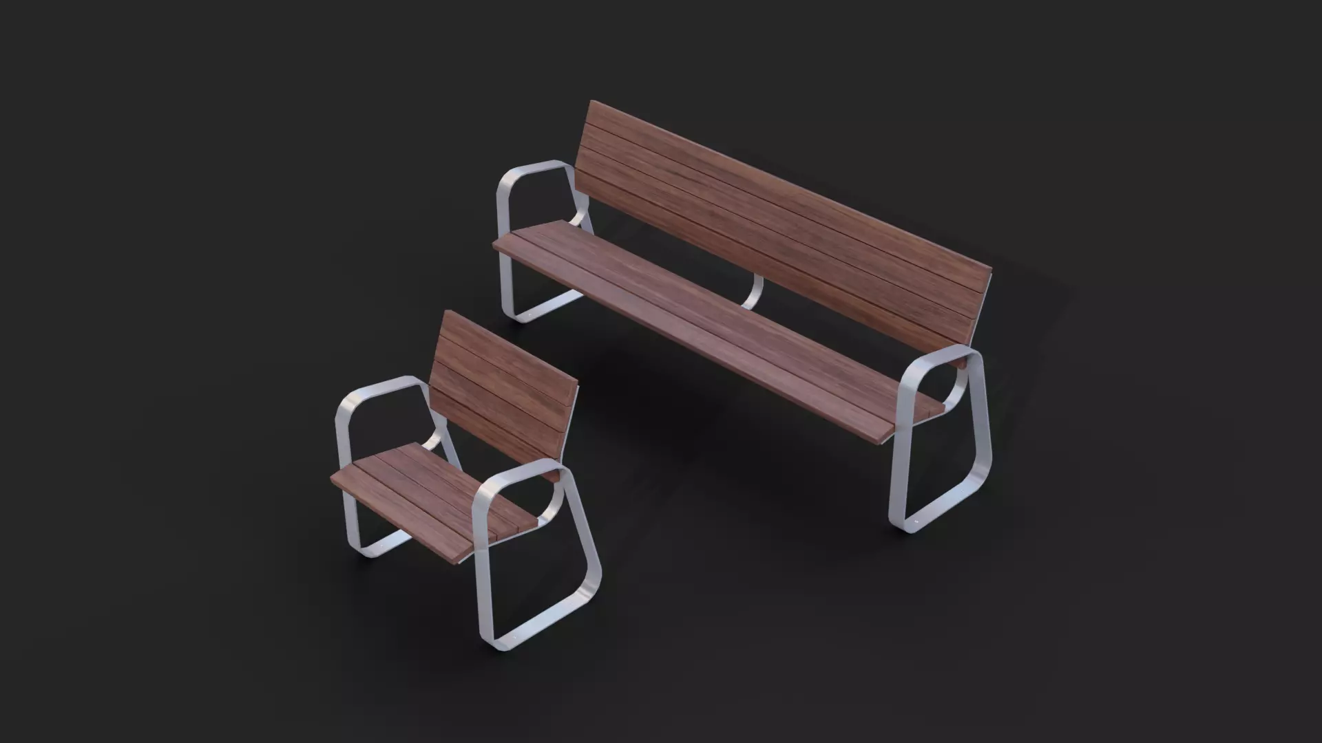 Collection of two Marina benches Low-Poly Low-poly 3D model_0