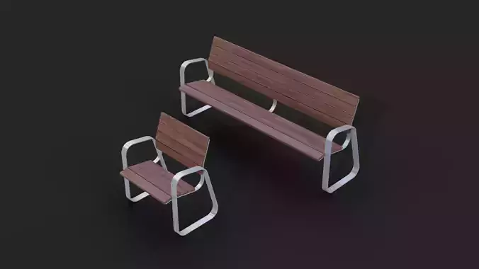 Collection of two Marina benches Low-Poly Low-poly 3D model