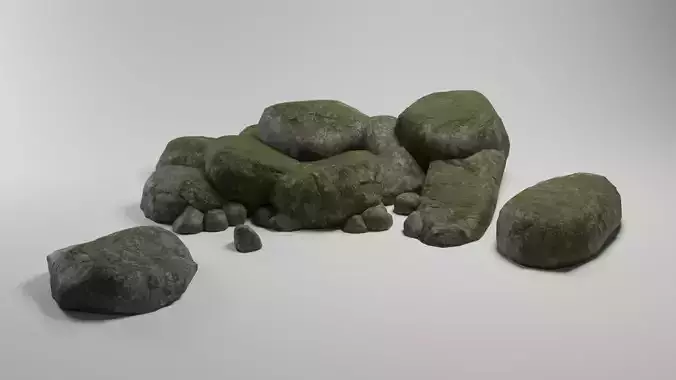 Mossy Stone Set Free low-poly 3D model