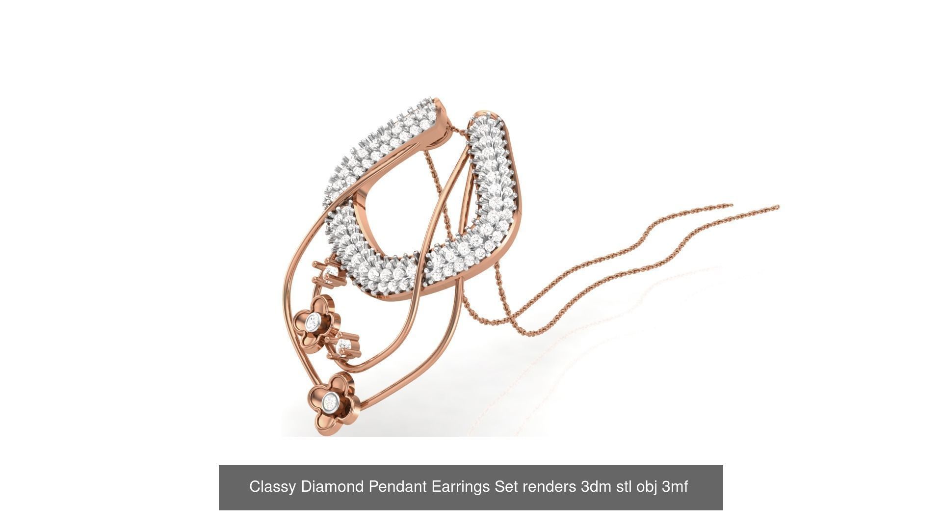 29 Classy Diamond Pendant Earrings Set renders 3dm stl obj 3mf  3D Model Collection_28