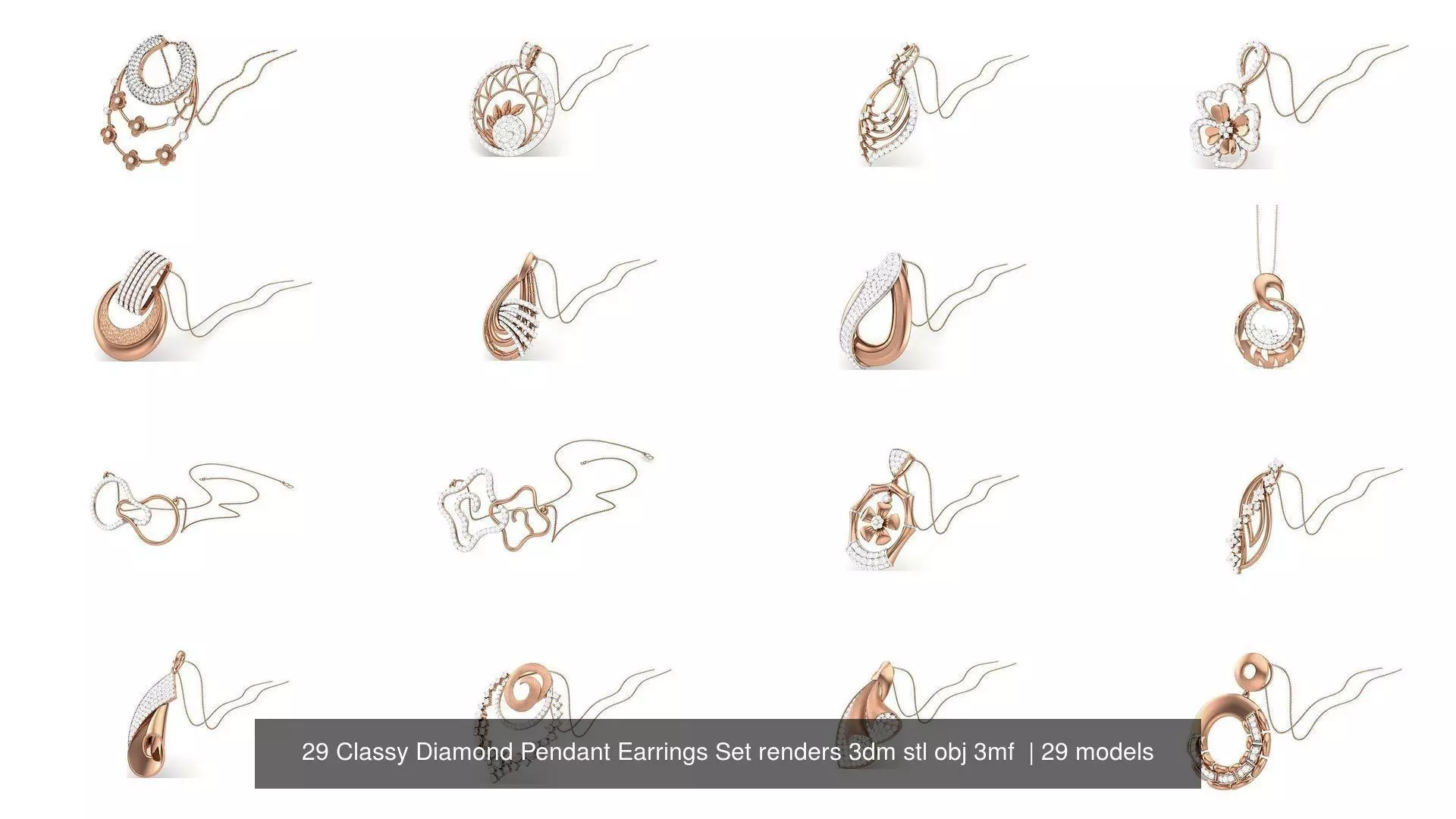 29 Classy Diamond Pendant Earrings Set renders 3dm stl obj 3mf  3D Model Collection_0