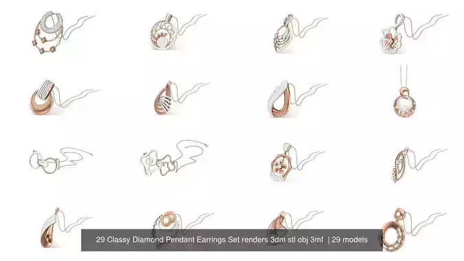 29 Classy Diamond Pendant Earrings Set renders 3dm stl obj 3mf  3D Model Collection 29 Classy Diamond Pendant Earrings Set renders 3dm stl obj 3mf  3D Model Collection