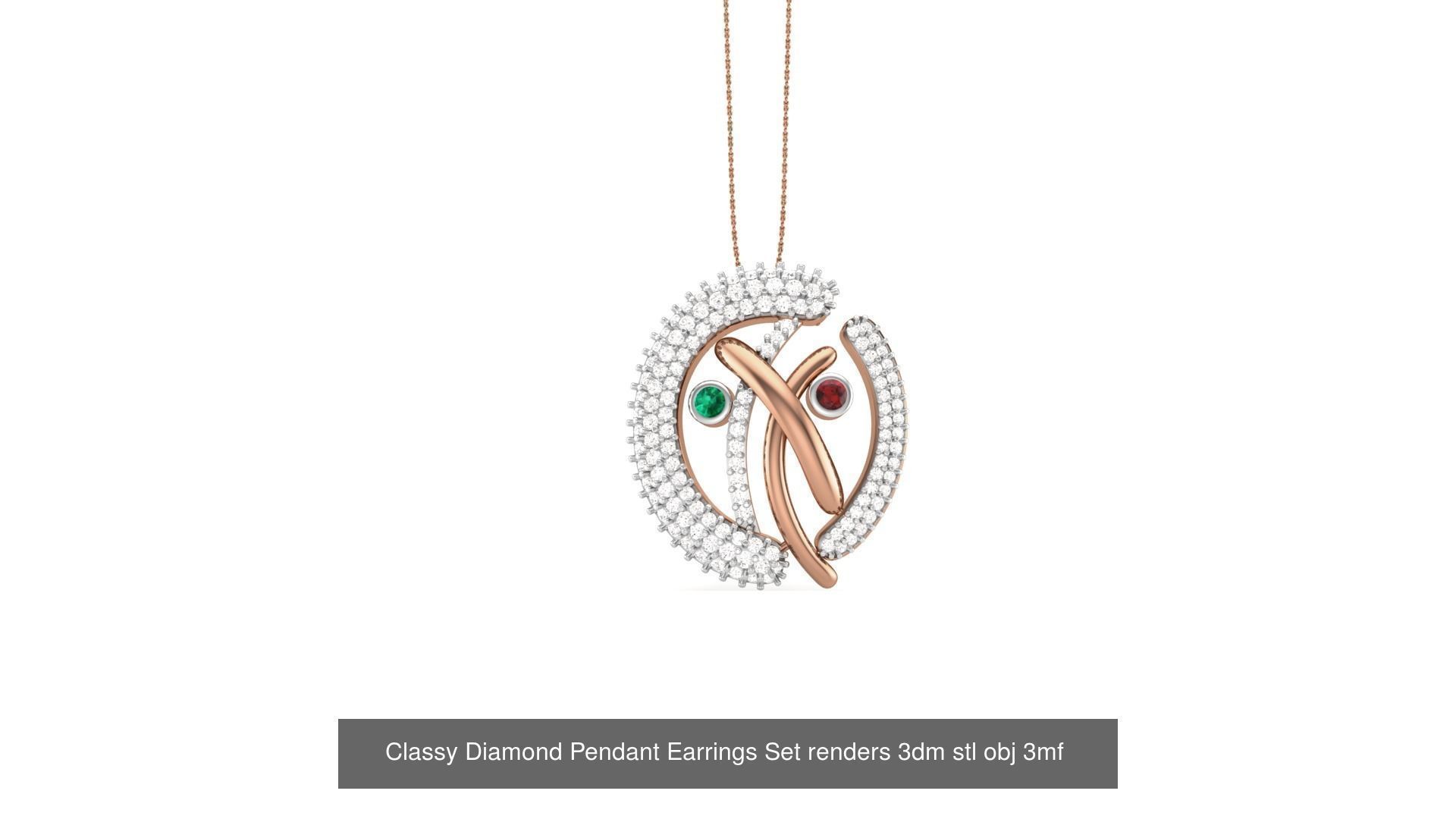 29 Classy Diamond Pendant Earrings Set renders 3dm stl obj 3mf  3D Model Collection_23