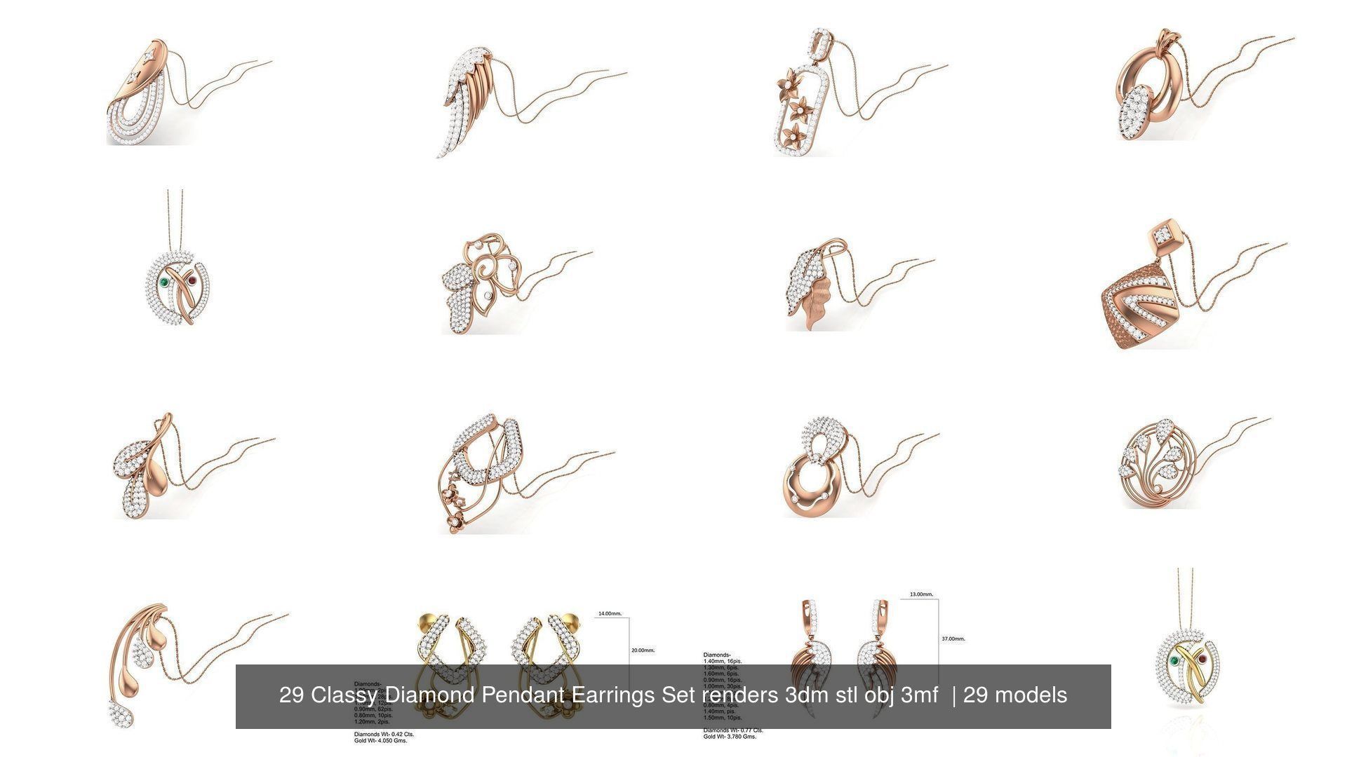 29 Classy Diamond Pendant Earrings Set renders 3dm stl obj 3mf  3D Model Collection_2