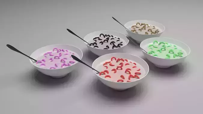 Bowl of Colorful Ring Cereals 3D model