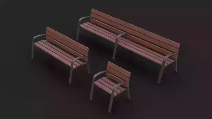 Collection of three Modo benches  low poly Low-poly 3D model