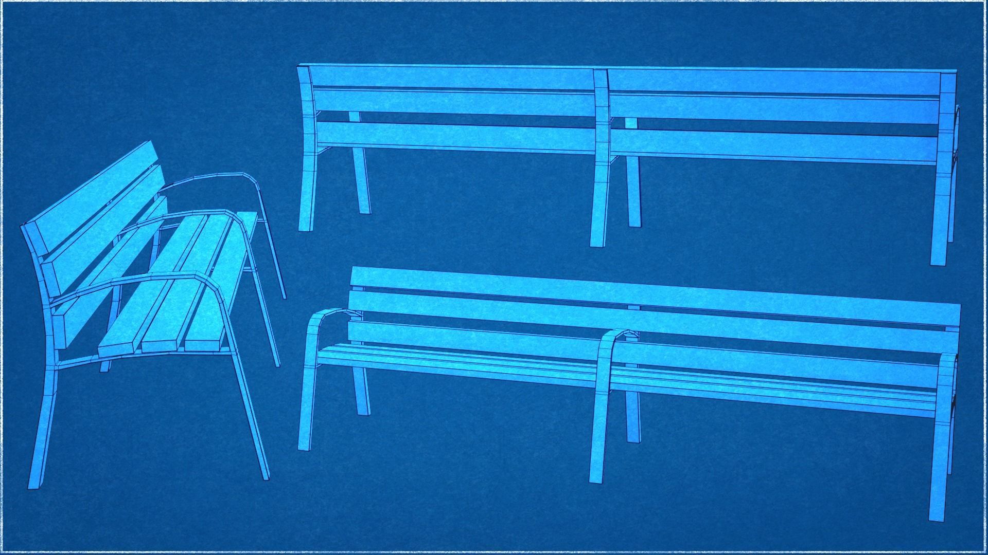 Collection of three Modo benches  low poly Low-poly 3D model_12