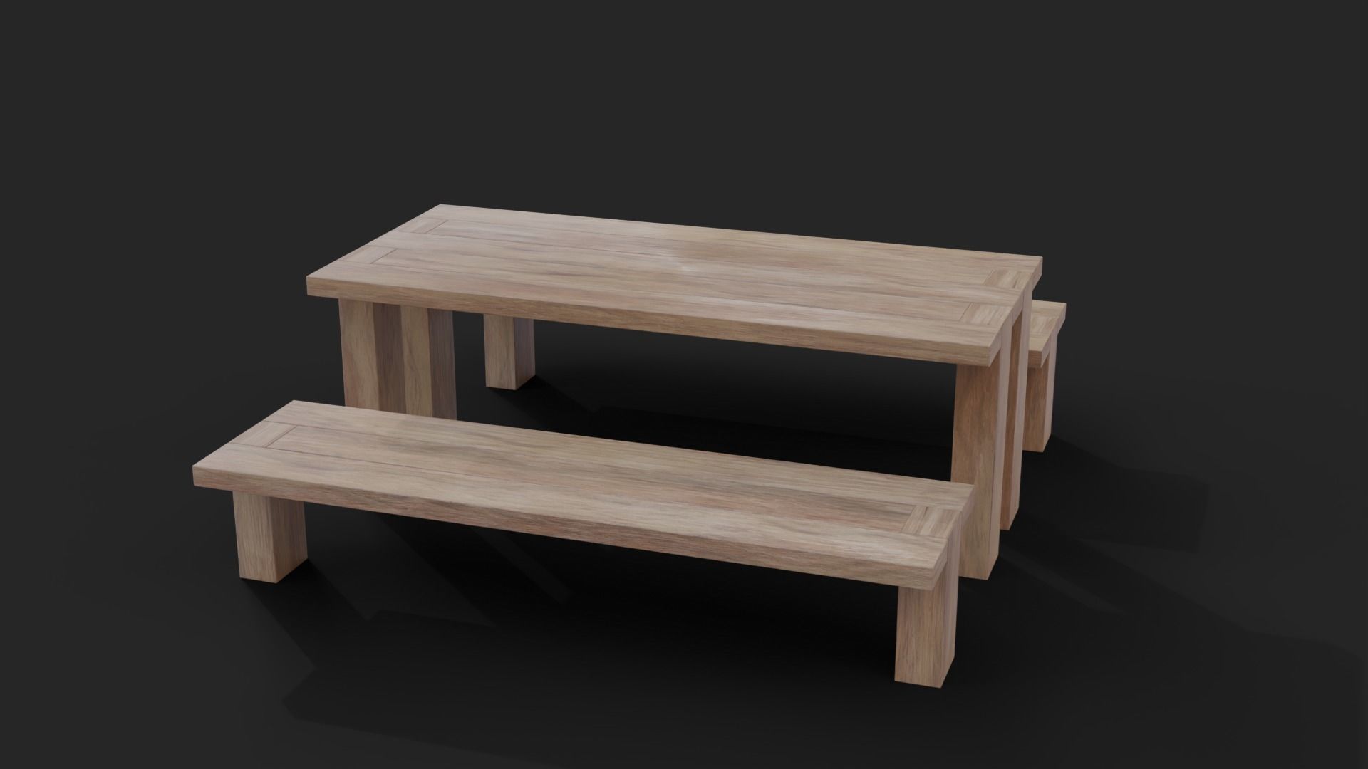 Picnic Table Barcelona Bench Low-Poly Low-poly 3D model_2