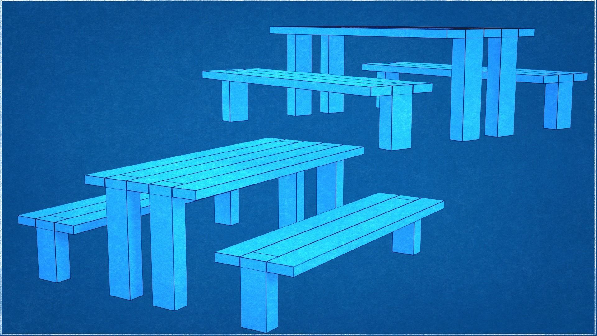Picnic Table Barcelona Bench Low-Poly Low-poly 3D model_10