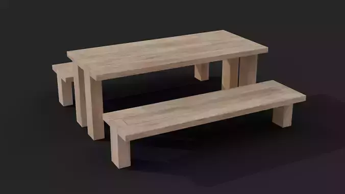 Picnic Table Barcelona Bench Low-Poly Low-poly 3D model