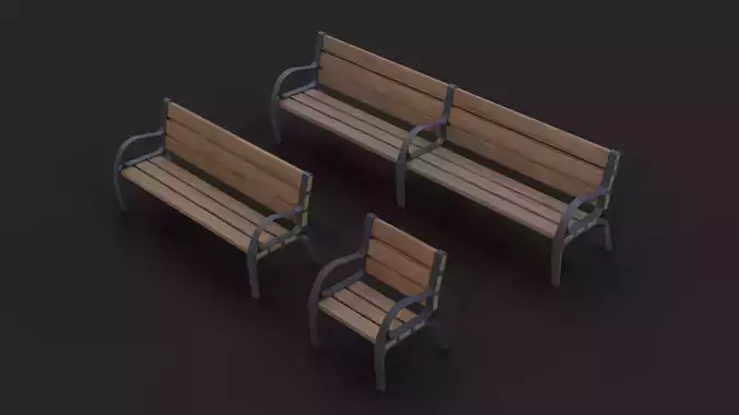 Collection of three Retiro benches Low-Poly Low-poly 3D model