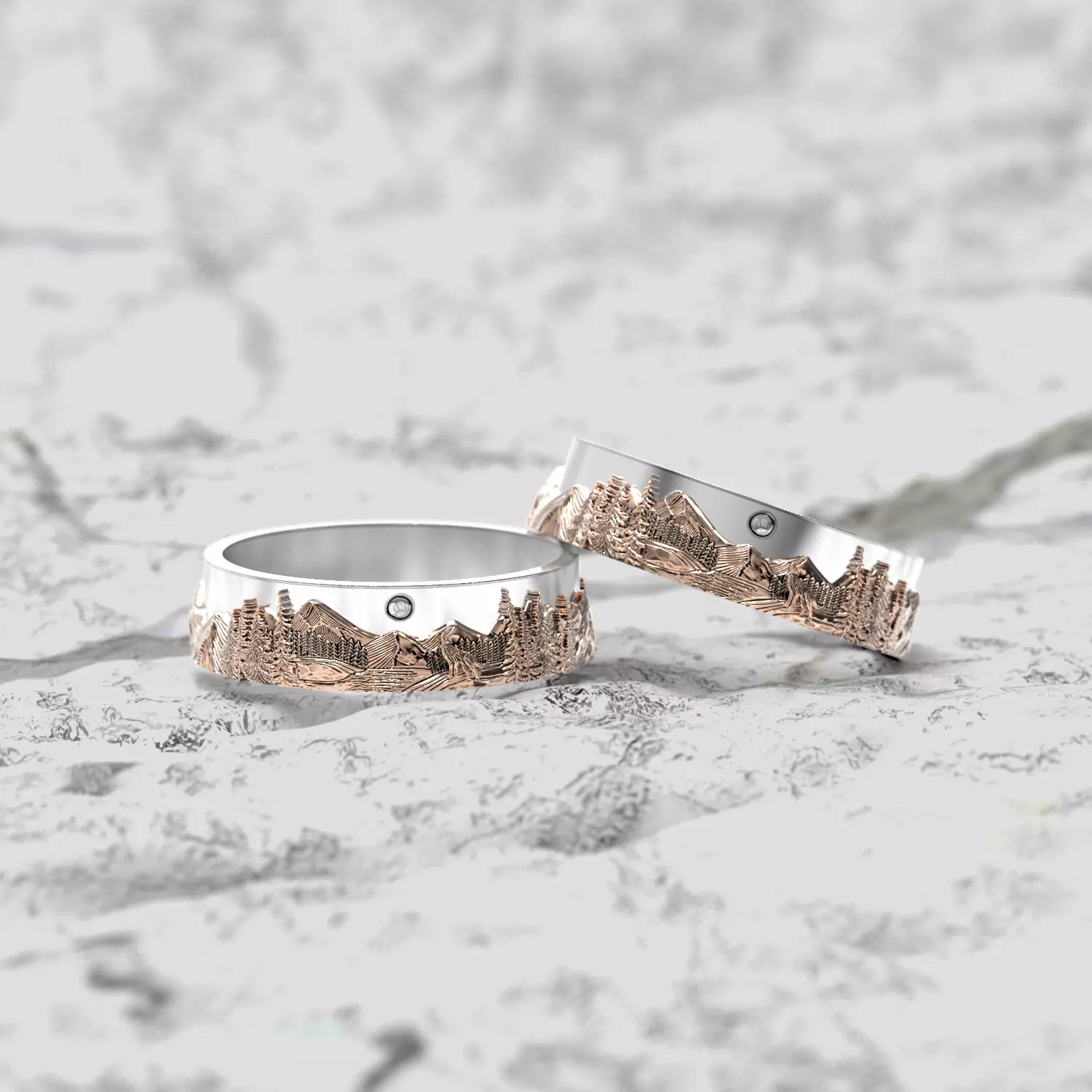 Model of wedding rings with mountains 3D print model