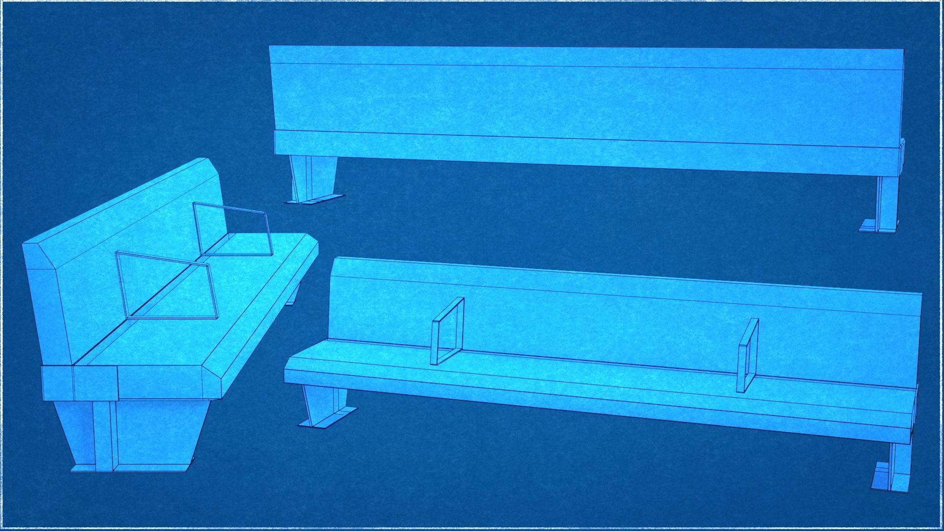 Sant Joan Barcelona Bench Low-Poly Low-poly 3D model_9