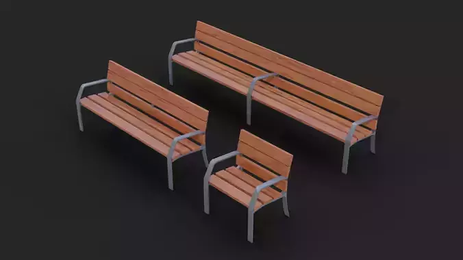 Collection of three Tropical benches Low-Poly Low-poly 3D model