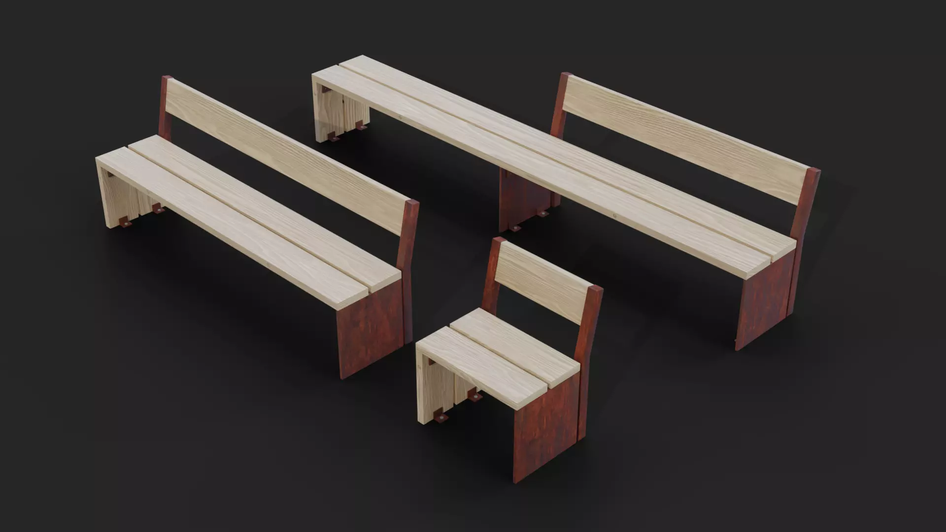 Collection of three Forum benches Low-Poly 3D model Low-poly 3D model_0