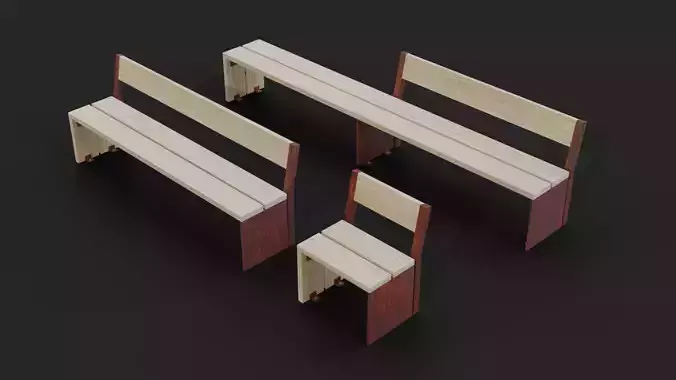 Collection of three Forum benches Low-Poly 3D model Low-poly 3D model