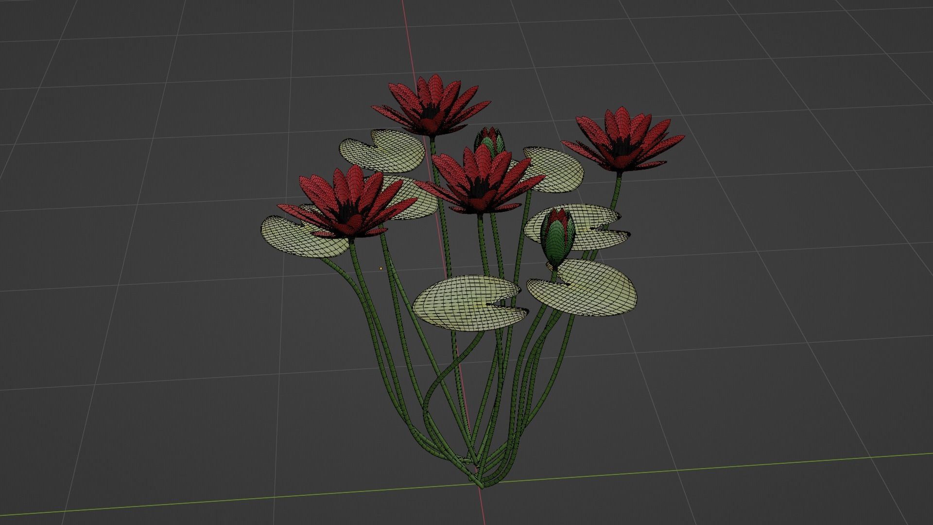Water Lily Red 3D model_8