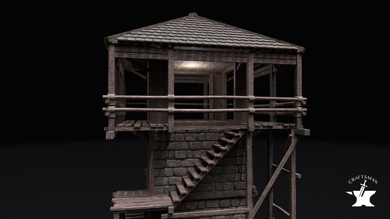 Realistic Medieval Watchtower Low-poly 3D model_8